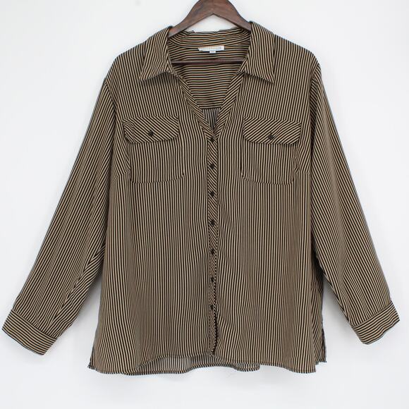 Notations Long Sleeve Striped Button Up Top 3X - Picture 1 of 11